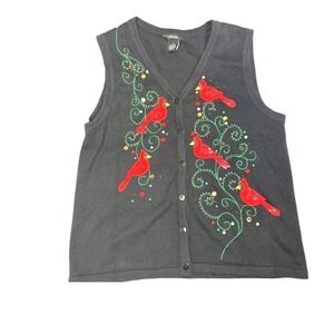 CDP & Co Cardinal Sweater Vest Medium Christmas Holiday Bird Embroidered Cotton